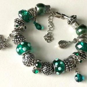 European Style Snake Chain Bracelet with Murano Glass Beads,7.5"+ Extended Chain